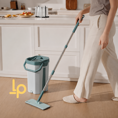 Mopa Trapeador Plano De Microfibra Con Balde Escurridor